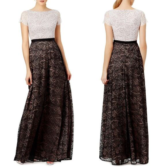 Nha Khanh Isabella Dress Lace Short Sleeve Maxi Gown Colorblock Black White 0 - Picture 1 of 10